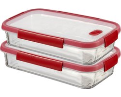 Curver Smart Cook Ovenschaal - Glas met deksel - Set van 2 x 3,7L - Rood/Transparant