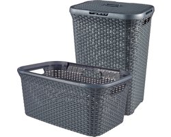 Curver Style Wasmand met Deksel 60L + Wasmand 45L - Antraciet