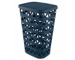 Curver Wasmand met deksel - ventilatiegaatjes - blauw - kunststof - 55 ltr - 42 x 34 x 60 cm