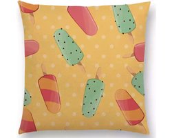 Cusco vrolijke sierkussenhoes met ijsjes – DUBBELZIJDG BEDRUKT - 45 x 45 cm – Geel - kinderkamer - ijsco print voor kinderen – kids kussenhoes