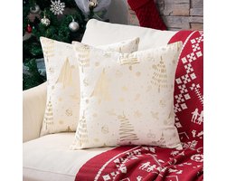 Cushion Cover Christmas 40x40 Velvet Cream - 2 Piece Set - Decoratie voor Throw Pillows - Sofa Cushions - Woonkamer - Slaapkamer - Kerstdecoratie - Cadeau