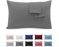 Cushion Covers Set of 2 50x90cm - Soft Microfiber Pillowcases with Invisible Zipper - Dark Grey