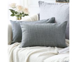 Cushion Covers Set van 2 - Linnen Decoratieve Rechte Kussenslopen 30 x 50 cm - Voor Woondecoratie - Sofa - Slaapkamer - Auto (Donkergrijs, 12 x 20)