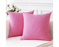 Cushion Covers Set van 2 - Linnen Decoratieve Vierkante Kussenhoezen 60 x 60 cm voor Woondecoratie - Sofa - Slaapkamer - Auto (Heet Roze, 24 x 24)