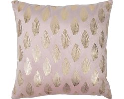 Cushion velvet soft pink print leaf gold 45 x 45 cm