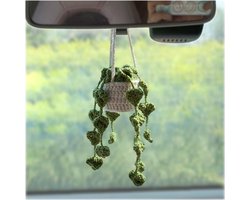 Cute Handmade Crochet Pot Plant Car Hanger, Hanging Plant for Car Decoration, Hanging Interior Mirror Accessories Pendelant Rear View Mirror Decoration for Cars