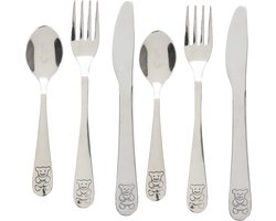 Cutlery for Kids bestekset met beer - 6-delig - zilver - RVS - voor kinderen