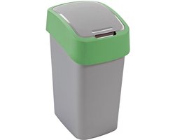 Cuver - Prullenbak / Afvalbak met deksel - Grijs met groen frame - 25L, Flip Bin