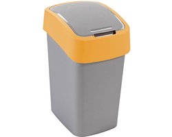 Cuver - Prullenbak / Afvalbak met deksel - Grijs met oranje frame - 25L, Flip Bin