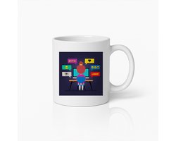 Cyberpesten Bewustwording Illustratie Keramische Mok – Aansprekende Koffiebeker voor Anti-Pestcampagnes & Geestelijke Gezondheidsondersteuning