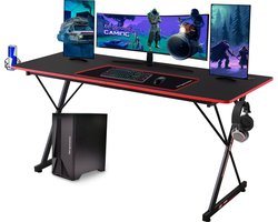 Cyborg Game bureau - Xergonomic Gaming bureau XXL - B160xD60xH75 cm - Koptelefoonhouder, bekerhouder & Kabel organizer - Carbon Fiber Coated Toplaag - Verstelbare poten - Zwart/Rood