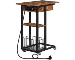 CYRO - Bijzettafel - Sidetable - Bijzettafeltjes Woonkamer - Bijzet Tafel - met Laadstation - USB Poorten - Metaal en Hout - Zwart