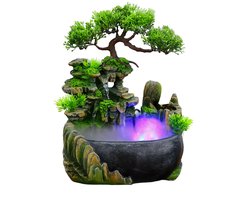 CYRO - Decoratie - Fontein - Bonsai - Kunstplanten voor binnen - Huis decoratie - Kunstplant - LED verlichting - 28 x 15 x 20cm