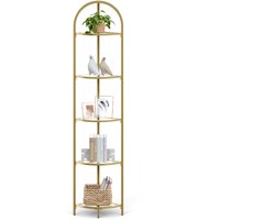 CYRO - Hoekkast - Hoekmeubel - Hoekrek - Boekenkast - Hoek Meubel - 5 Laags - Ruimtebesparend - Metaal en glas - 28x28x158 cm - Goud
