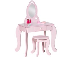 CYRO - Kinder kaptafel - Kaptafel voor meisjes - Kinder Make Up Tafel - Kinder Kaptafel met Krukje - 3-6 Jaar - voor Meisjes - met Spiegel - Roze