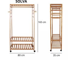 CYRO - Kledingrek - Kledingrek op wieltjes - Kledingrek hout - Bamboe Kleding rek - Opbergrek voor kleding - 80 x 35 x 165 cm