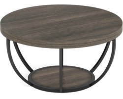 CYRO - Salontafel - Bijzettafel - Salontafel Rond - Sidetable - 2-laags - Hout - Metaal - Bijzettafeltjes woonkamer - Donkergrijs