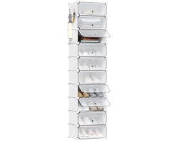 CYRO - Schoenenkast - Schoenenkast met deuren - Schoenenbank - Schoenen kast wit - Opbergkast - Transparant - 10 stapelbaar gecombineerd - Opbergkast 20 paar - 40x30x170cm - Wit