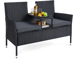 CYRO - Tuinbank - Balkonbank - Tuinbank met Tafel - Loungeset Balkon - Tafel Bank - 2 Personen - Inclusief Kussens - Zwart