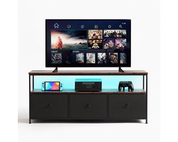 CYRO - TV Meubel - TV Kast - TV Meubel Industrieel - met 3 Laden - Metaal Frame - met LED verlichting - 108x29,8x57 cm - TV Meubel Zwart