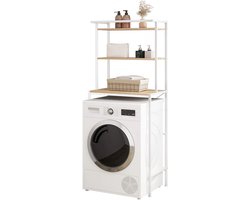 CYRO - Wasmachine Meubel - Wasmachine Kast - Wasmachine Ombouw - WC opbergrek - Kast - met 3 laags handdoekrek - Light Oak - Wit