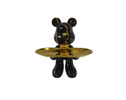 CYRO - Woondecoratie - Graffiti beer met Dienblad - Decoratie - Beeldjes decoratie - Sleutels opslag plank - Zwart - Goud