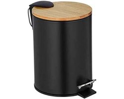 Czarny kosz na śmieci z bambusową pokrywą Wenko Tortona, 3 l