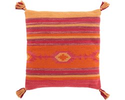 D- J-line - Kussen Vrolijk Etnisch Rechthoek Katoen Roze / Paars - 44.5x44.5x12cm
