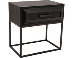 D- Lixly Black Wood Iron Frame Bedside Cabinet nachtkast | bijzettafel met lade