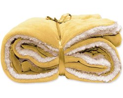 D- Unique Living | Lars coral fleece/suede plaid 150x200cm bamboo yellow