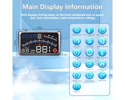 D200 Hoofd-up HUD - 5,5 Inch Groot HD Scherm - Universele OBD2 Snelheidsmeter met Instelbare Verlichting