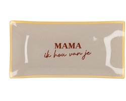 Daan Kromhout - Glas - Bord - Glazen Bordje - Mama ik hou van je - Taupe/Beige - 20 x 10 cm