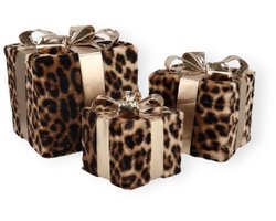 Daan Kromhout – Pluche Cadeautjes – Panterprint - Cadeautjes – Set/3 – Met ledverlichting – Kerst – Kerstdecoratie