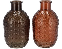 Daan Kromhout - Vaas - Set van 2 - Glas - Bruin en Cognac - 12x20cm - Bloemenvaas