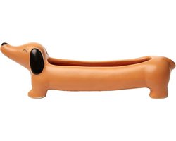 Dachshund Planter - Hond Plantenbak - Planten Binnen Buiten - Porselein Keramiek - 23cm Lengte - Oranje