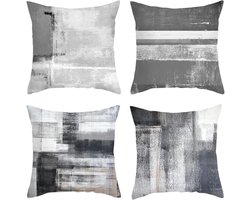 Daesar Decoratieve gooien kussenslopen, gooien kussenslopen 4 Pack Grijs Wit Zwart 16x16 Kussenslopen Outdoor 40x40CM Gestreept Geometrisch, Polyester