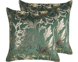 DAFFODIL - Sierkussen set van 2 - Smaragdgroen - 45 x 45 cm - Fluweel