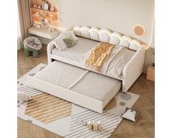 Dagbed Fluweel - Slaapbank Bedbank - Ruimte Besparen - Uittrekbaar Rolbed - 90x200 cm - Beige