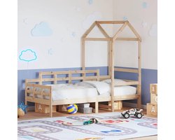 Dagbed met dak, 80 x 200 cm, massief grenen, lattenbodem en bedhekje voor slaapkamer en woonkamer, opbergruimte onder het bed, 3-zijdige veiligheid en betere