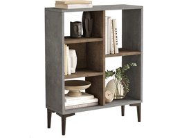 DAILY TRENDS - Boekenkast - Vakkenkast met open vakken - Boekenrek industrieel - Woonkamer en kantoor - 69x25x87,6cm - Beton en Bronze - Zwart metalen poten