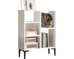 DAILY TRENDS - Boekenkast - Vakkenkast met open vakken - Boekenrek industrieel - Woonkamer en kantoor - 69x25x87,6cm - Wit - Zwart metalen poten
