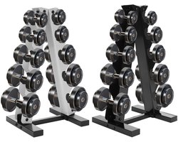DailyDamaar gewichtenrek - Halterhouder - Gewichtshouder - Halter rek - 5-laags - A-frame - 100 kg - Staal - Rubber - Zwart