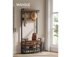 DailyDamaar kapstok - Schoenenrek - Schoenenkast - Hangkast - Spaanplaat - Staal - 80x30x182cm - Industrieel - Houtlook - Zwart -
