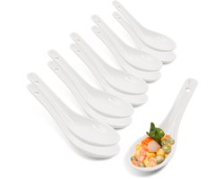 Dailygoods - 10 stuks witte porseleinen soeplepels, keramische lepels, lepels porselein, Chinese soeplepels, Aziatische soeplepels