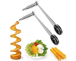 Dailygoods - 2 stuks spiraalsnijder aardappel, stokjes roestvrij staal aardappel spiraalsnijder, handbediende aardappel spiraalsnijder, geschikt voor creatieve fruit/salade decoratie en feesthapjes