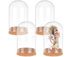 Dailygoods - 4-delige Glazen Cloche Dome met Kurken Basis - Decoratieve Jars voor Collecties