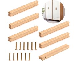 Dailygoods - 6 Stuks Houten Meubelgrepen, Houten Kastgrepen met Schroeven, Gatafstand 160 mm, Massief Houten Meubelgrepen, Universele Houten Handgreep, Keukengrepen, Deurgreep, Ladegreep voor Kasten, Kantoren