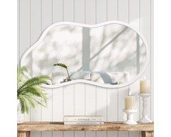Dailygoods - AAZZKANG Kleine Wandspiegel met Onregelmatige Houten Lijst, Decoratieve Witte Ophangspiegels voor Slaapkamer, Kleedkamer, Woonkamer, Badkamer, Entree