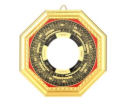 Dailygoods- Ba Gua Spiegel 13,5 cm - Convex - Feng Shui - Bescherming - Goed Zakelijk Geluk - Houten Constructie
