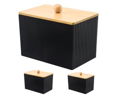 Dailygoods- Badkamer Organizer 2 Groepen - Wattenstaafjeshouder - Wattenschijfjes Dispenser - Opbergdoos met Vakken - Zwart - 13,7 x 8,8 x 11,5 cm